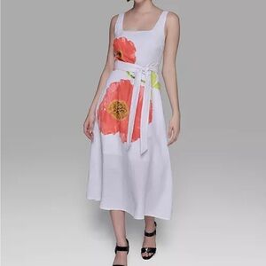 KARL LAGERFELD PARIS Floral-Print Linen-Blend A-Line Dress